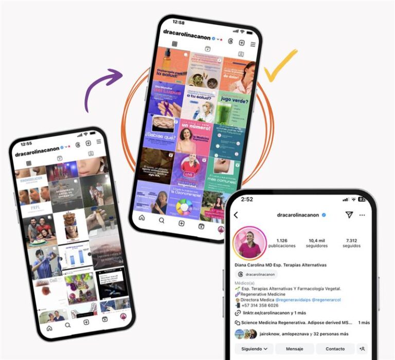 Perfil de Instagram de la Dra. Carolina Cañon, medicina regenerativa, con cuenta verificada y contenido manejado por ams Mercadeo Salud
