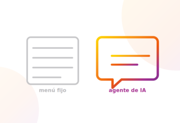 Comparación visual entre un menú de chatbot fijo y una conversación fluida de agente de IA